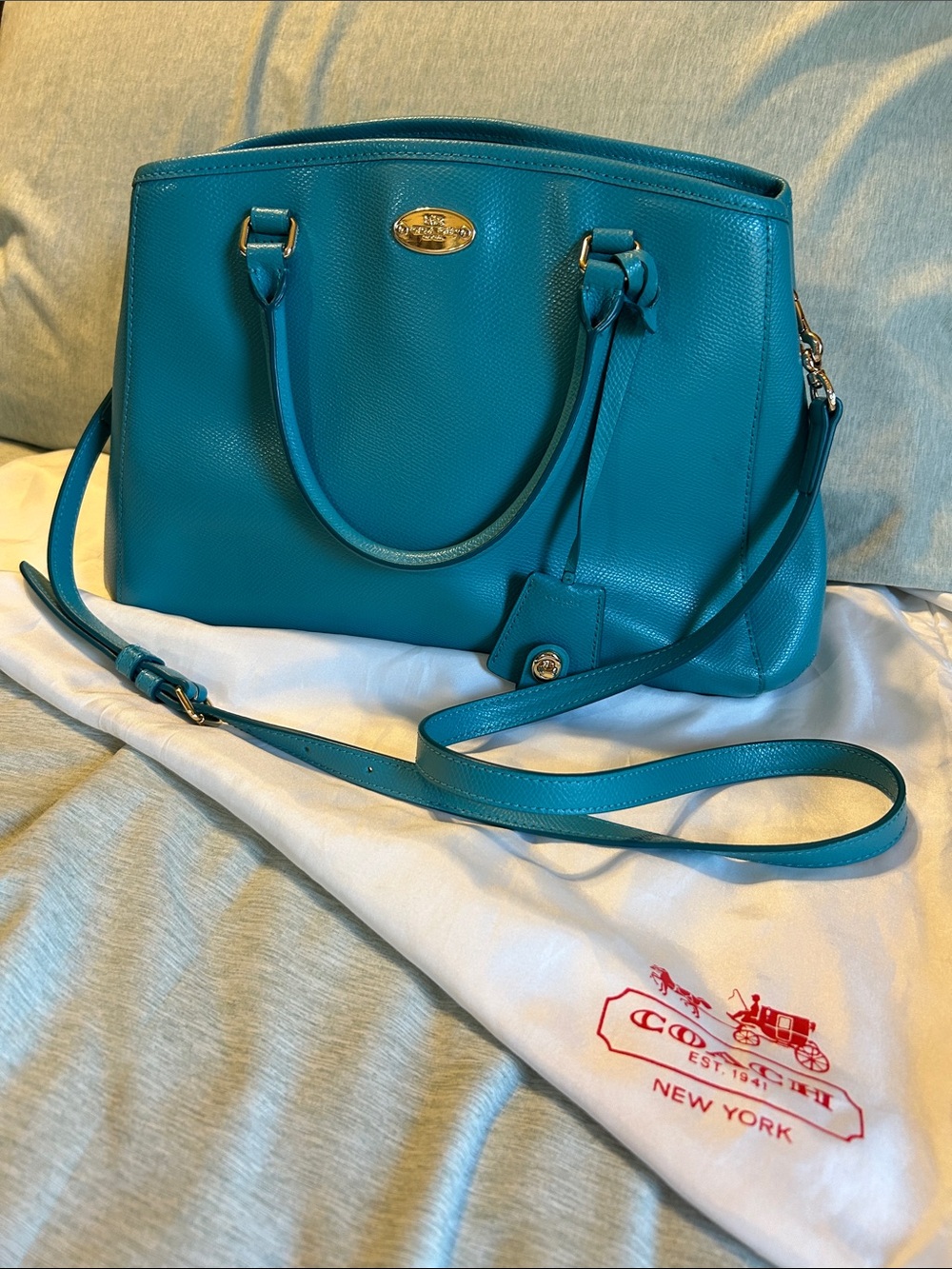 Coach Teal Pebbled Leather Satchel with Removable Strap
